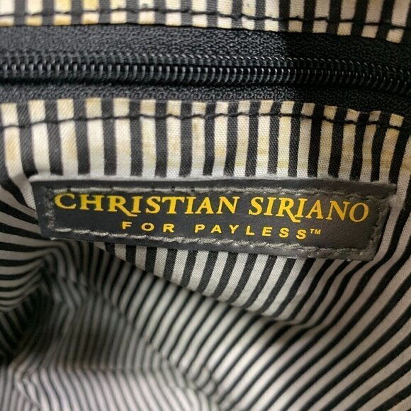 Christian Siriano Vegan Leather Satchel Black/White/Tan Stripe 16"W x 11” - Picture 9 of 11